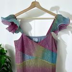 Saylor Myrah Metallic Rainbow Ombré Flutter Sleeve Midi Cocktail Dress Photo 8