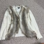 Lisa International Faux Fur Sweater Size Large Long Sleeve White Brown Photo 1