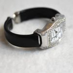 Mother Of Pearl Face Rhinestones Accent Geneva Elite Black 5" Cuff Watch Photo 3