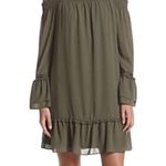 I.N. San Francisco  Off Shoulder Peplum Sleeve Mini Dress Olive Green Size S NWT Photo 9