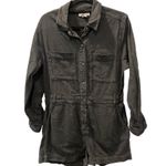 Good American Romper Black Denim Long Sleeve Size 2 Shorts Casual Pockets Snaps Photo 0