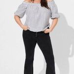 Torrid NWT Seersucker Off Shoulder Crop Top White Blue 18-20 Size 2 Womens Shirt Photo 1