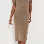 Tuckernuck  Bronze Metallic Knit‎ Mesh V Neck Short Sleeve Midi Dress Size Medium Photo 0