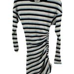 Ramy Brook Clam Mini Dress Striped Side Ruched Ribbed Knit Pullover Blue XS NWT Photo 1