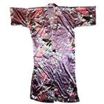 Babeyond Kimono Robe Purple Satin Asian Peacock Print One Size NO BELT Pockets Photo 0