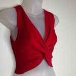 Active USA  Red Ribbed Knit V Neck Twist Tie Crop Top tank size medium Photo 2