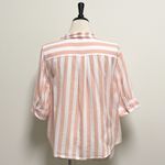 J.Crew Peach White Stripe V Neck Button Down 1/2 Sleeve Blouse XL Cotton Collar Photo 6