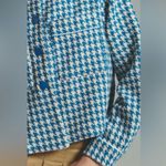 Anthropologie Dolan  Coastline Size Large Blue White Houndstooth Cropped Jacket Photo 7