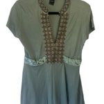 Moda International Olive Green V Neck Y2K Top Beaded Detail Fairycore Coquette Photo 0