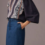 Anthropologie  Ruffled Deco Pullover Aztec Print Size Médium‎ Petite Photo 0