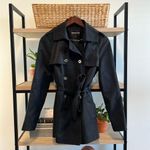 EXPRESS Tie Button Front Black Trench Coat, S Photo 0