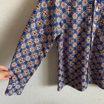 American Vintage VINTAGE 80s Blue Gold Boho Hippie Button Down Collar Long Sleeve Shirt Womens Photo 2