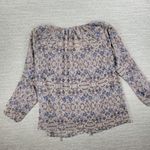 CAbi  Siena Top Womens S/M Pink Blue Floral Lightweight Sheer Oversized Peasant Photo 2