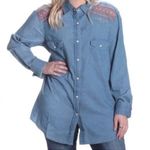 Wrangler Retro Boyfriend Style Embroidered Pearl Snap Chambray Top Large Western Photo 1