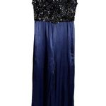Badgley Mischka Navy Blue Rose Sequin Satin Sleeveless Cocktail Jumpsuit Size 0 Photo 5