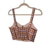 ZARA Plaid Size Large Neutral Cropped Smocked Summer Vacation Retro Faux Buttons Photo 1