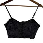 ZARA  Ruffled Satin Crop Top Adjustable Straps Front Buttons Smocked Back M Black Photo 10
