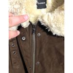 EXPRESS  VTG Faux Suede Fur Brown Moto Bomber Jacket Womens S Zip Buckles Y2K Photo 6