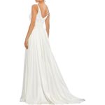 Mac Duggal  Satin white Long dress train slit Evening dress gown size 4 Photo 1