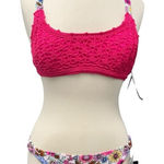 California Waves Women’s Bikini Swimwear Pink Crochet Floral Size Large NWT Photo 0