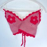 Hand made crochet top festival boho vibes flower lace up back makes adjustable Pink Photo 5