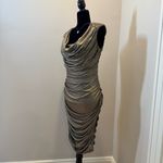 Cache  Sexy Stretch Gold Shimmer Drapey Bejeweled Cocktail Vintage Dress 6 Photo 3