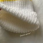 yellow and white hand knit ribbed striped beanie hat Photo 5