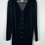 Rabbit Cardigan Women 12 Black Velvet Longline Button Front 90s Whimsigoth Vtg Photo 0