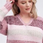 Torrid  Pullover Slouchy V-Neck Tunic Sweater Chunky pink ombre Stripe M/10/00 Photo 5