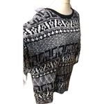 Gianni Bini Black and white oversized poncho style sweater with fringe size S Photo 4