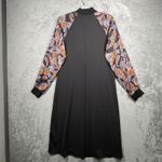 ZARA  Dress Size S Black Long Sleeve Midi Paisley Print Sleeve Mock Neck Modest Photo 2