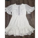 INDIKAH White Short Flutter Sleeve Ruffled Open Back Short Dress Medium Photo 0