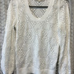 Loft  White Pointelle Knit Long Sleeve‎ Sweater Size SP Women's Photo 0