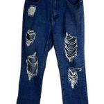 SheIn Denim Blue Jeans Baggy Ripped High Rise Boyfriend Style Size Large Photo 0