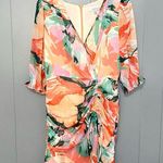 Adelyn Rae Coral Floral Metallic Stripe Chiffon Ruched Party Mini Dress M Photo 1