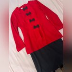 Leslie Fay Red and Black Midi Dress with Bow Accents Size 4P Photo 2