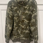 Express One Eleven Olive Green Camo Camouflage Sherpa Pullover Sweatshirt Medium Photo 0