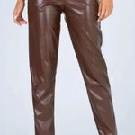 Princess Polly Princess‎ Polly Faux Vegan Leather Love Club Brown High Waisted Tapered Pants 6 Photo 0