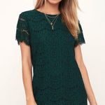 Lulus Take Me to Brunch Dark Green Lace Shift Dress Photo 0