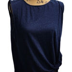 Loft Sleeveless Twist Hem Top Sparkle Casual Blouse Navy Blue Large Photo 0