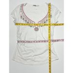 Athleta  T-Shirt V-Neck Embroidered Stitching Short Sleeve Tee Shirt‎ White XS Photo 7
