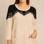Anthropologie  Fuzzy Sweater Dress with Black Lace Detail Women’s Small Medium Photo 0