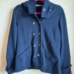 Coldwater Creek Navy Double Breasted Pea Coat Style Sweater With Detachable Hood Photo 5