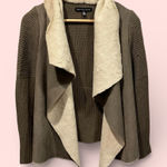 Saks 5th Avenue Saks Fifth Avenue wool blend olive open front cardigan faux shearling trim luxe Photo 0
