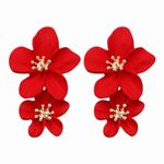 Red Double Flower Drop Earrings Gold Center Statement Summer Beach NWOT Photo 10