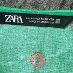 ZARA  Green & Brown Polka Dot Linen Blend Belted Blouse Women’s Size XS Photo 3