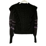 Anthropologie By  Black Ruffle Cable-Knit Sweater Balloon Sleeve Size Small Photo 1