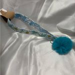 Handmade  Green and Blue Daisy Wristlet Keychain with Blue Pompom Photo 3