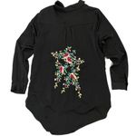 Grace Elements  Black Embroidered Button Down Shirt / Tunic Photo 0