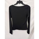 AQUA Ribbed Knit Top Scoop Neck Long Sleeve Fitted Tee Shirt Black L Photo 2
